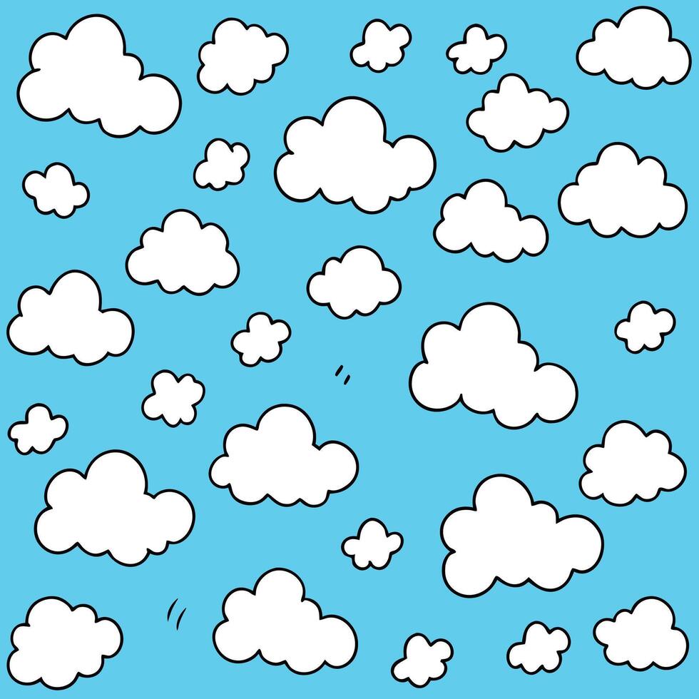 Cartoon White Clouds, Blue Sky, Summer, Nature, Weather, Drawing, Illustration, Design, Background vector