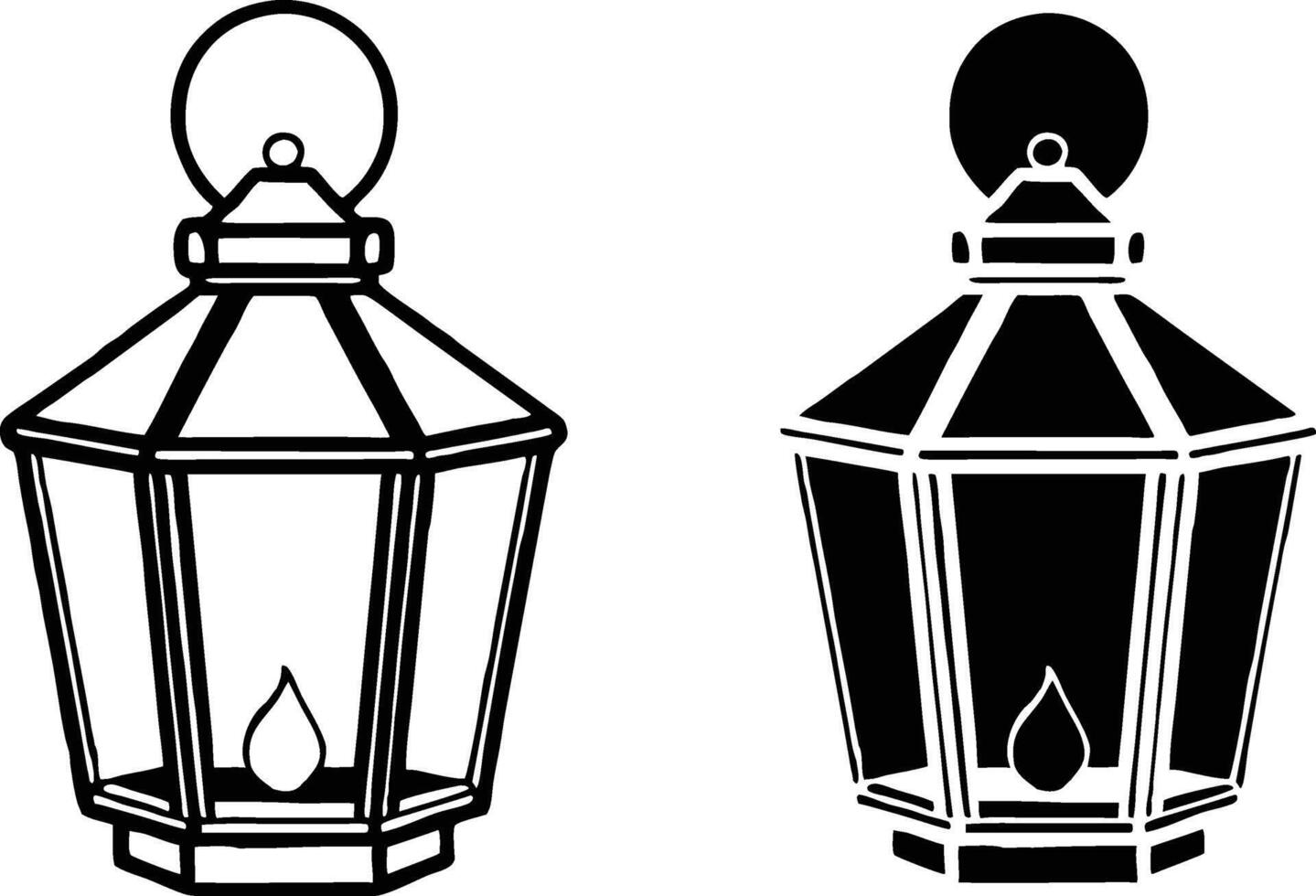 Classic Octagonal Lanterns Black and White Illustrations vector