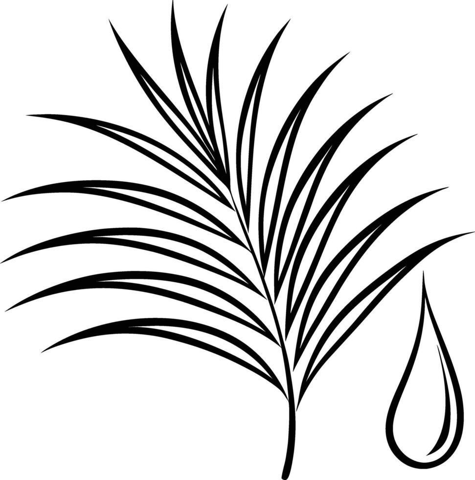 Palm Leaf Branch, Single Drop, Oil, Nature, Design, Simple, Black, White, Illustration, Graphic vector