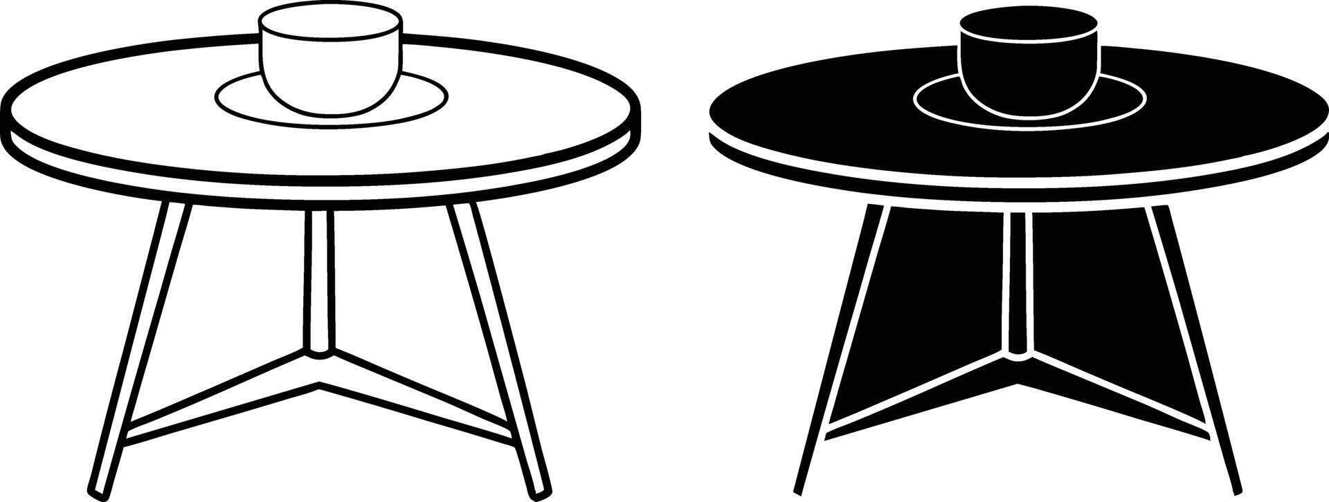 Side Table Icon Round, Coffee Cup, Minimalist, Black, White, Furniture Design vector