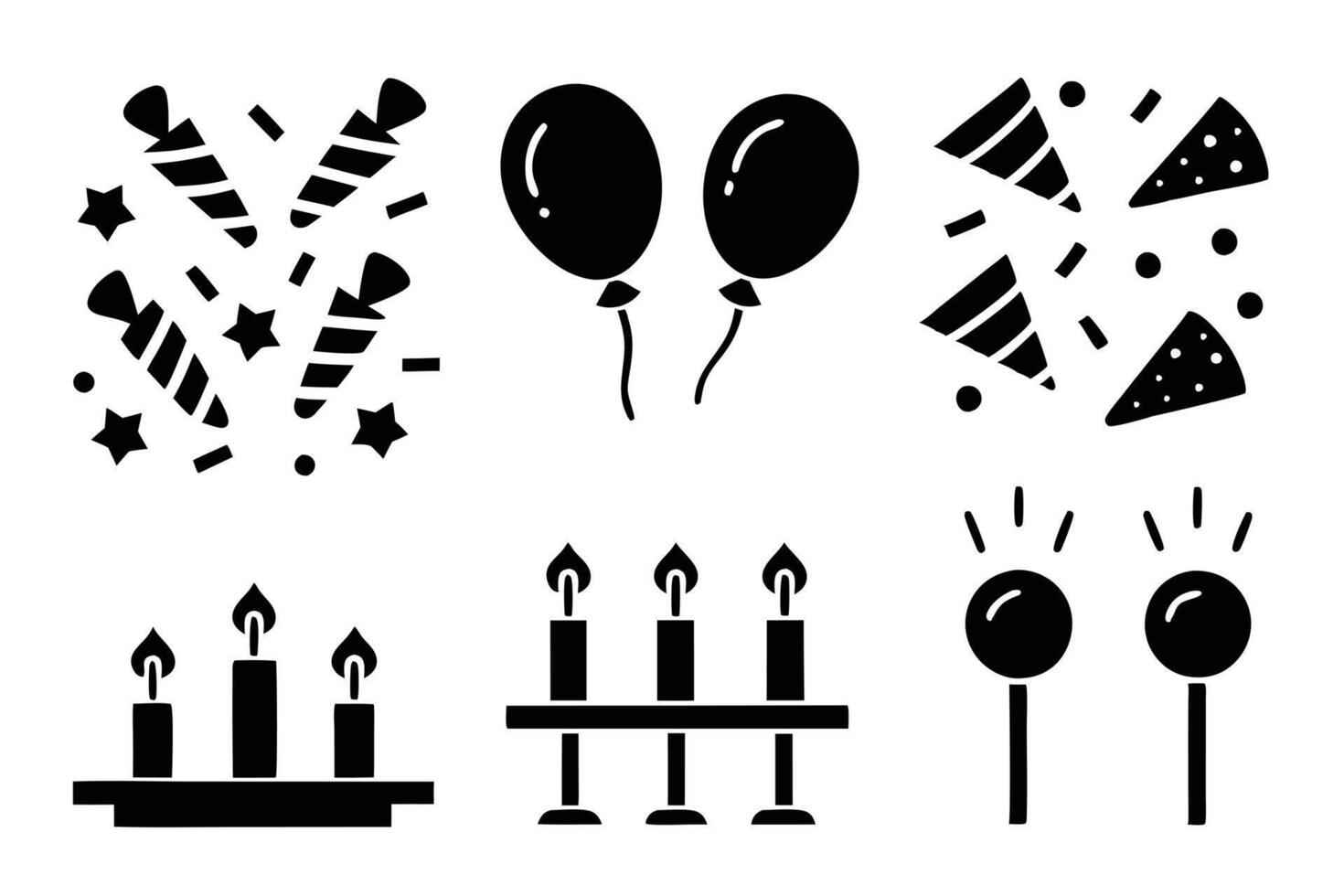 Party Celebration Icons Balloons, Candles, Confetti, Firecrackers vector