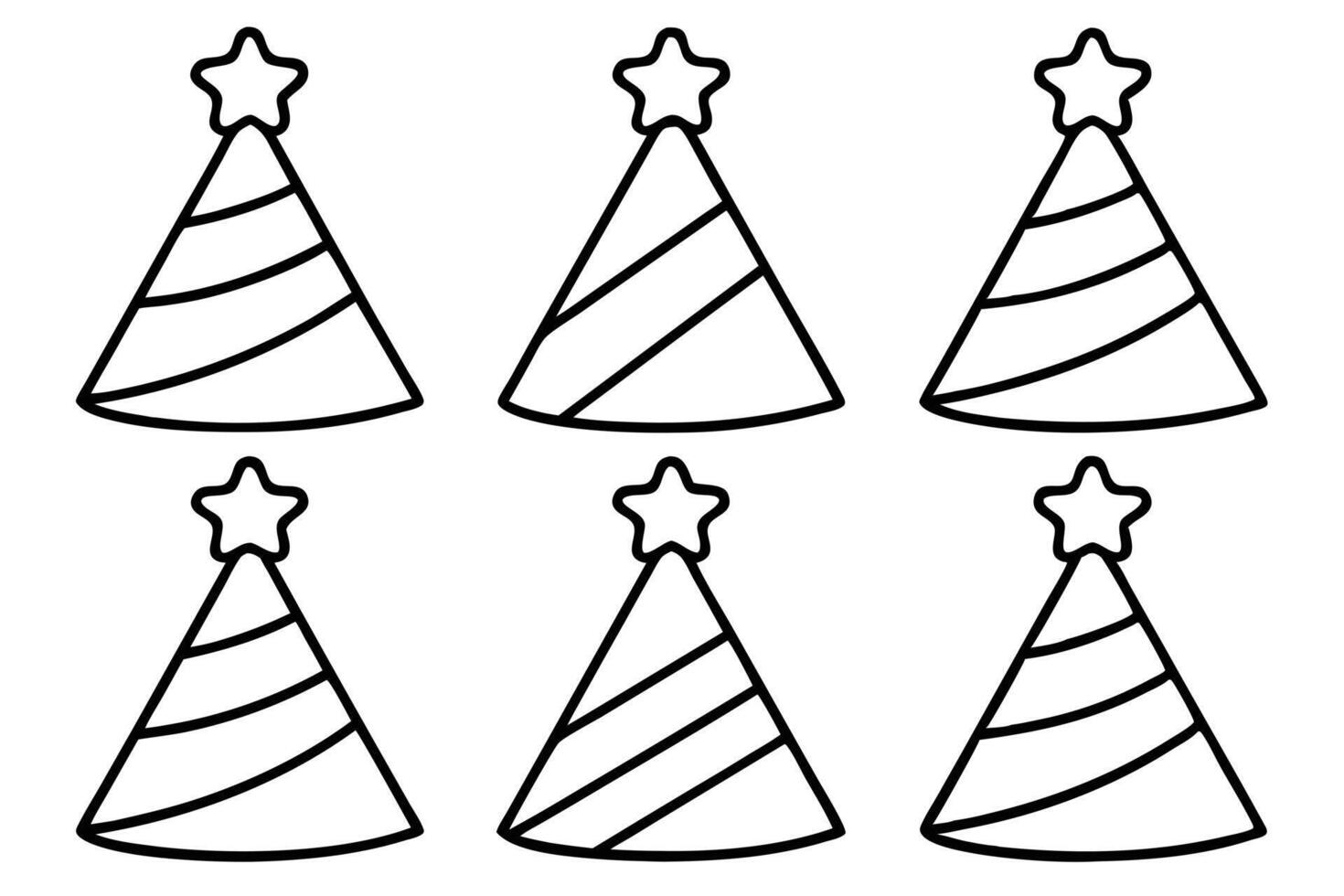 Six Simple Striped Party Hats with Stars Celebration Design vector