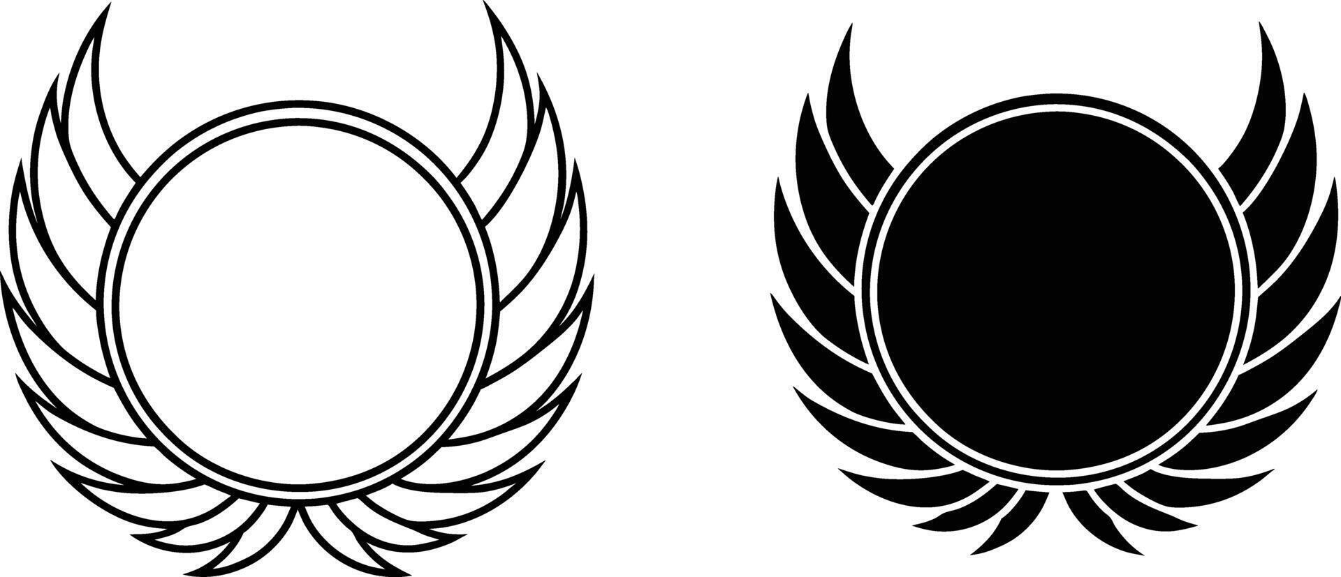 Circular Winged Emblems Design Templates, Black, White, Award, Badge, Symbol vector