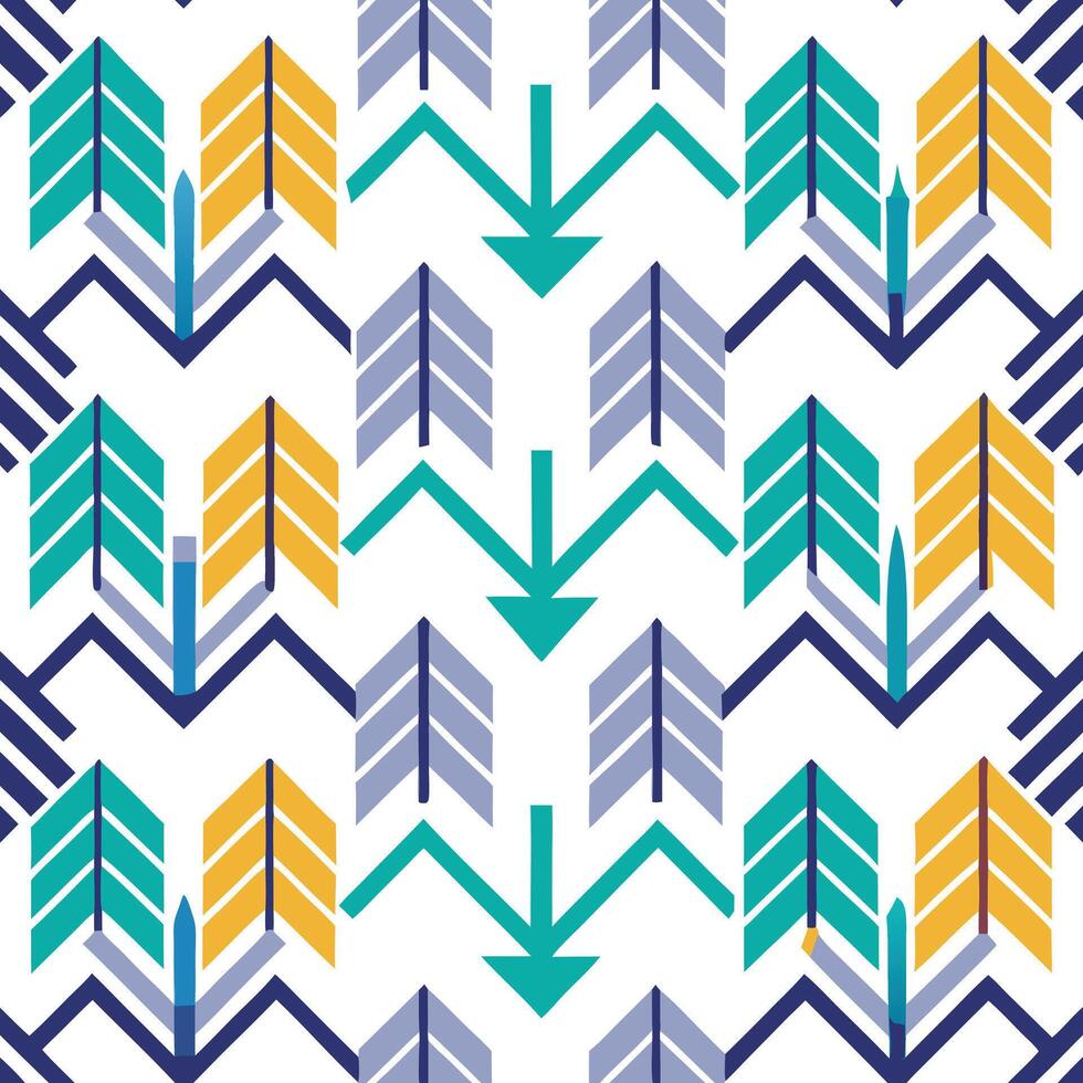 Abstract Geometric Pattern Arrows, Trees, Zigzags, Colorful Design vector