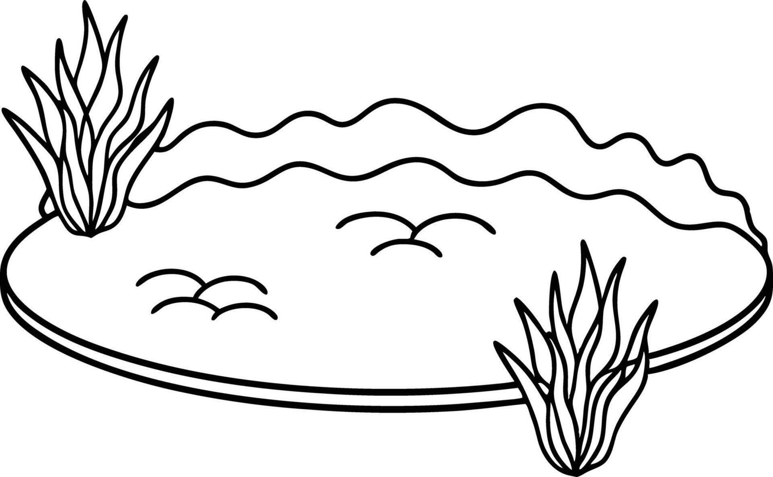 Simple Line Drawing of a Pond with Aquatic Plants vector
