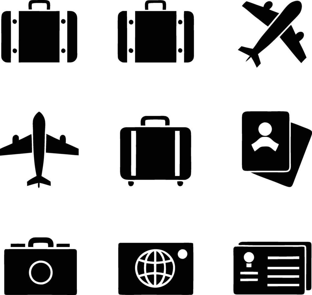 Travel Icons Suitcases, Airplanes, Passports, Global Travel vector