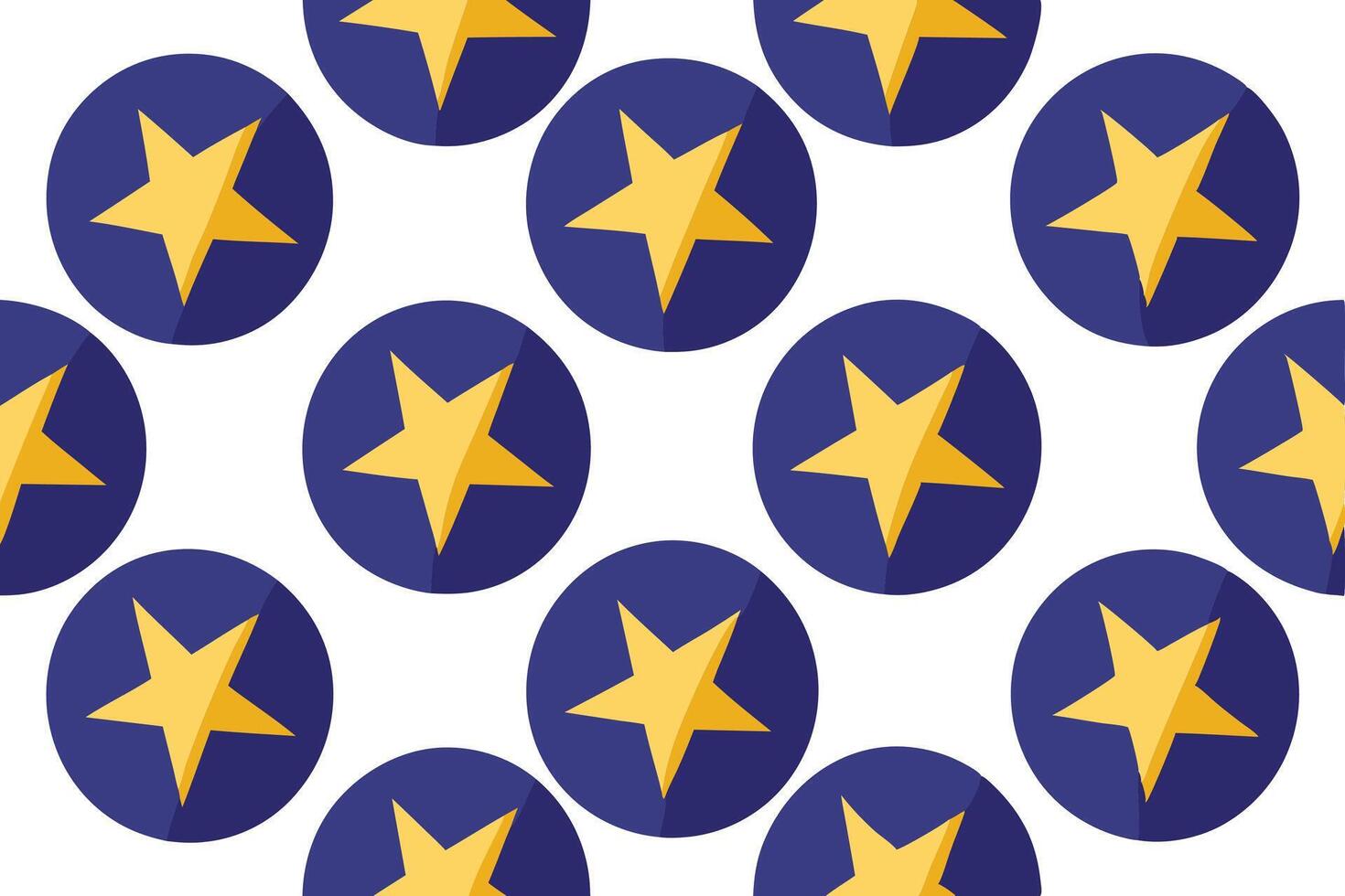 Repeating Pattern of Yellow Stars in Blue Circles, White Background vector