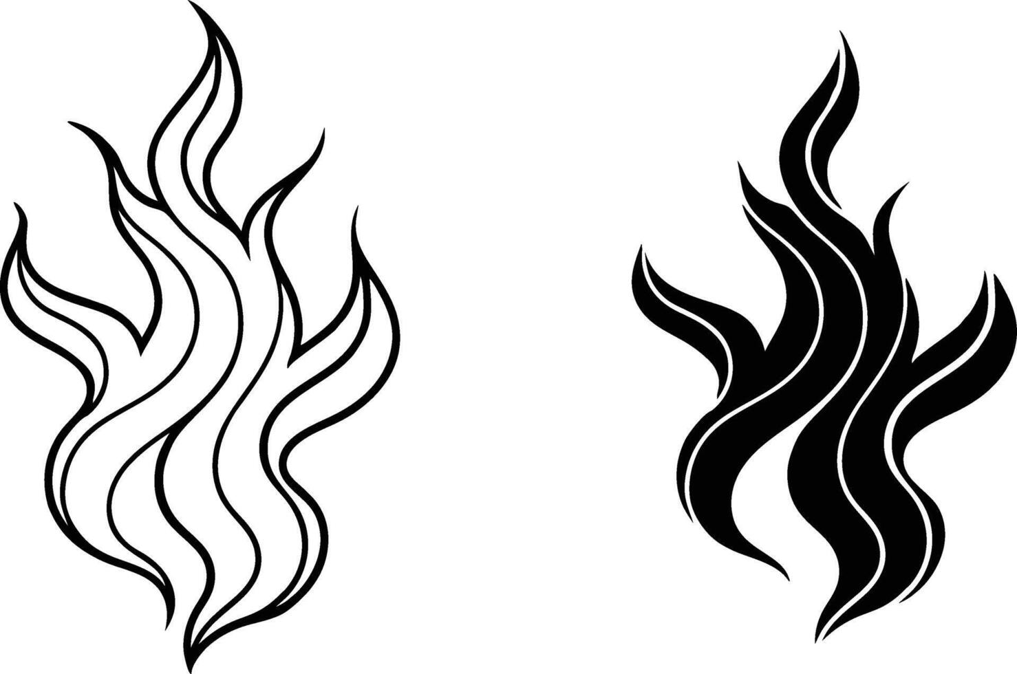 Abstract Flame Designs Black, White, Line Art, Fire, Graphic, Symbol, Tattoo, Illustration, , vector