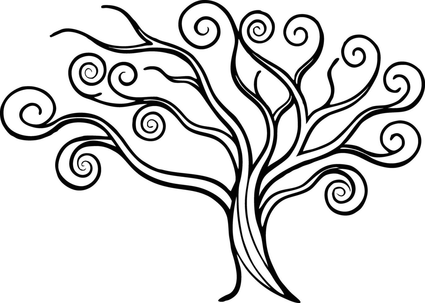 Whimsical Spiral Tree Line Art, Nature, Abstract Design, Illustration vector
