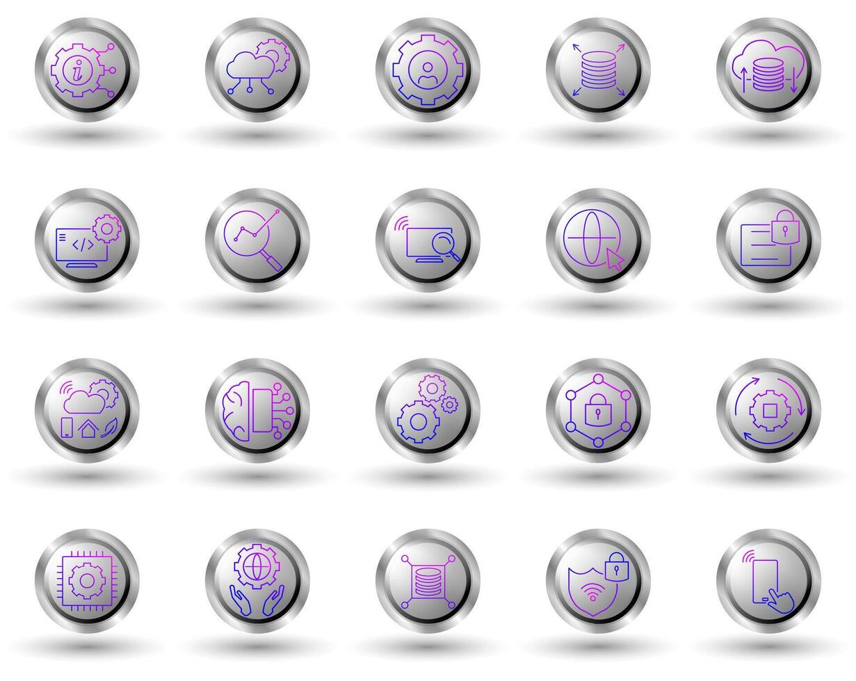 Set of technology information gradient line icons, with button background and white background, to visually enhance your reports, presentations, websites and apps. vector
