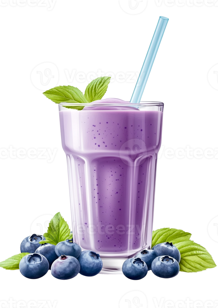 Blueberry Smoothie in a Glass with a Straw png