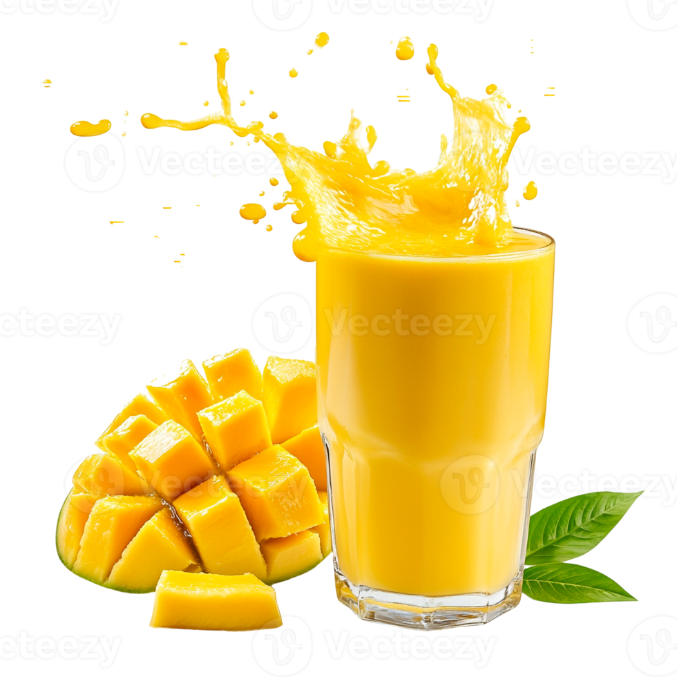 Juicy Mango Juice Pouring, Splashes and Mango Visible png