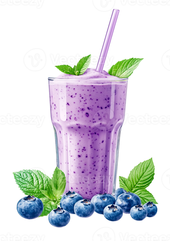 Delicious Blueberry Smoothie with a Straw png