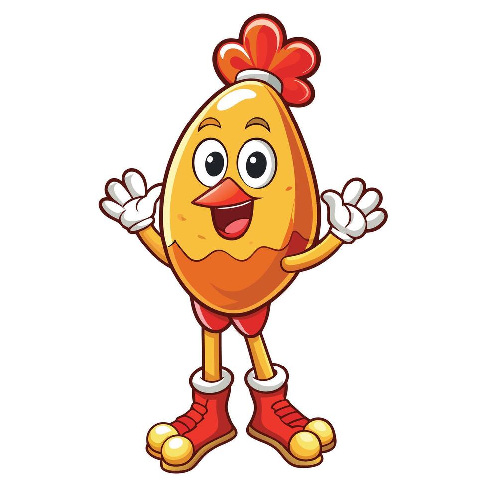 a cartoon egg character with a red hat and red shoes vector