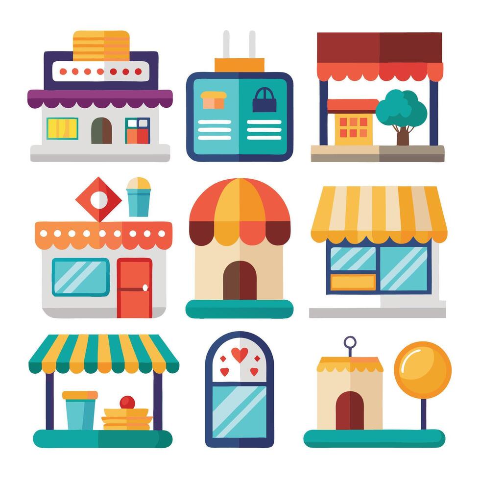 retail store icons set, flat design, illustration vector