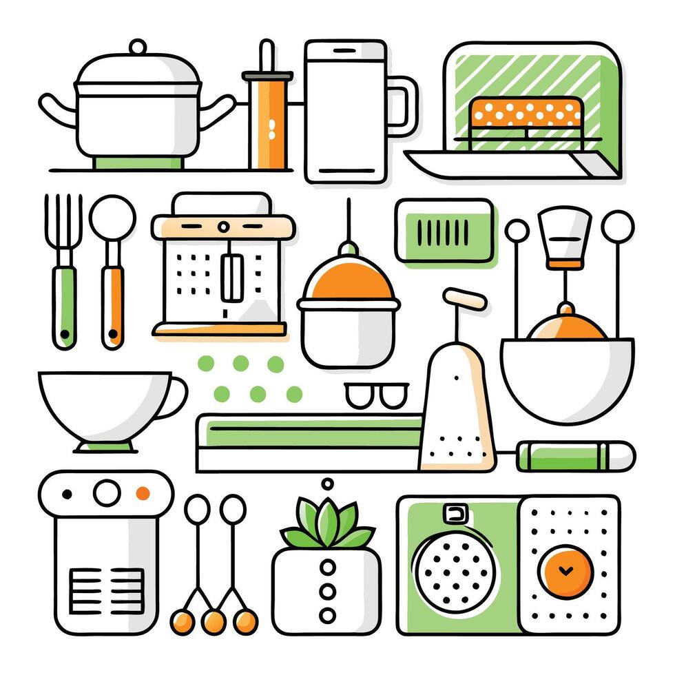 kitchen appliances and utensils white background vector