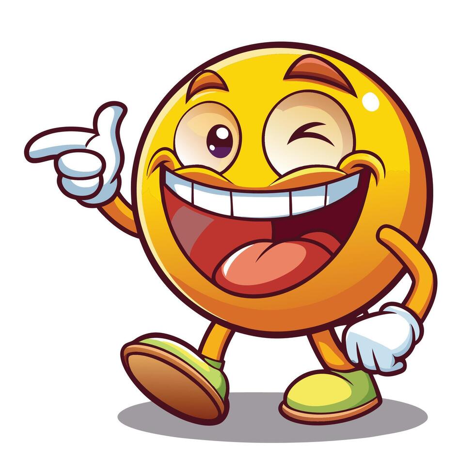 emoticon cartoon character with happy face and thumbs up vector