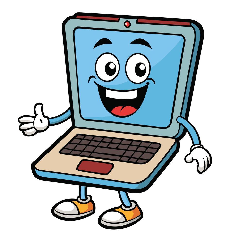 cartoon laptop character with thumbs on a white background vector