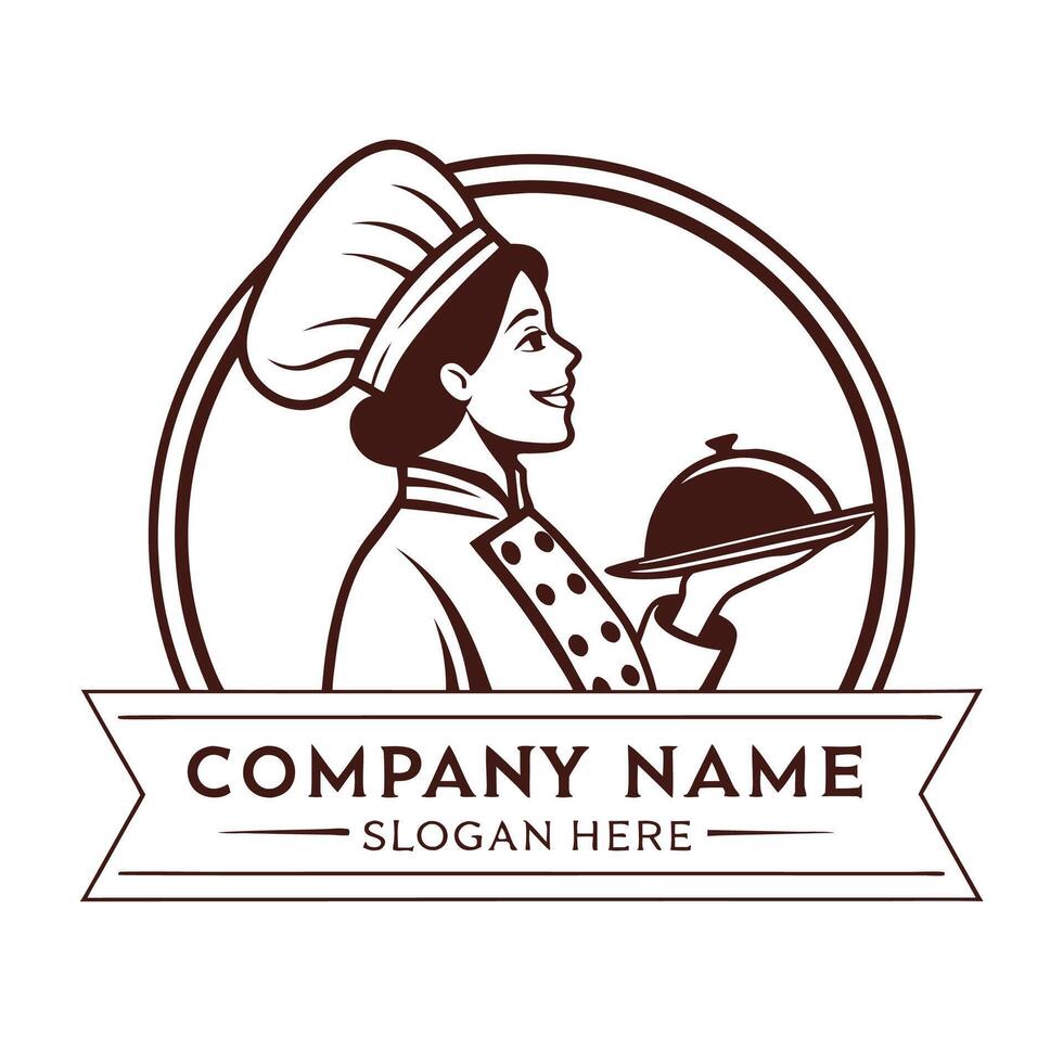 chef cook with a tray of food, logo design vector