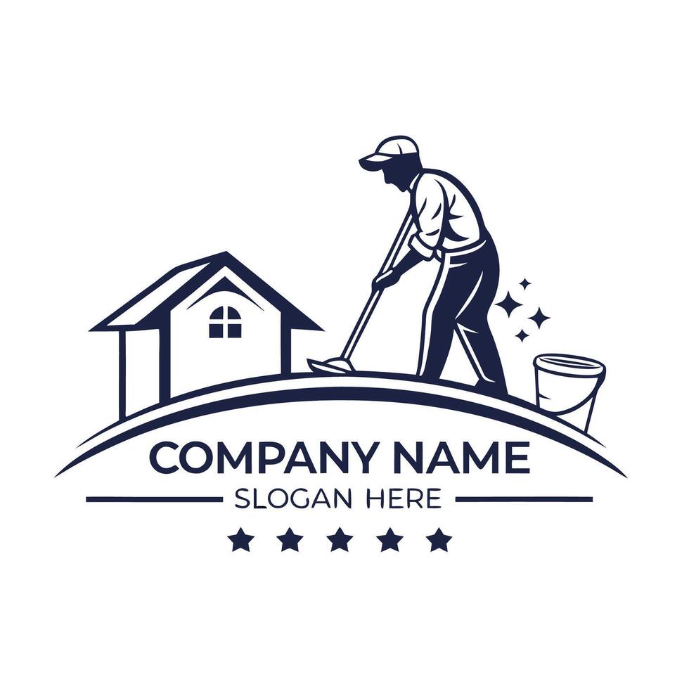 a man cleaning the house logo design vector