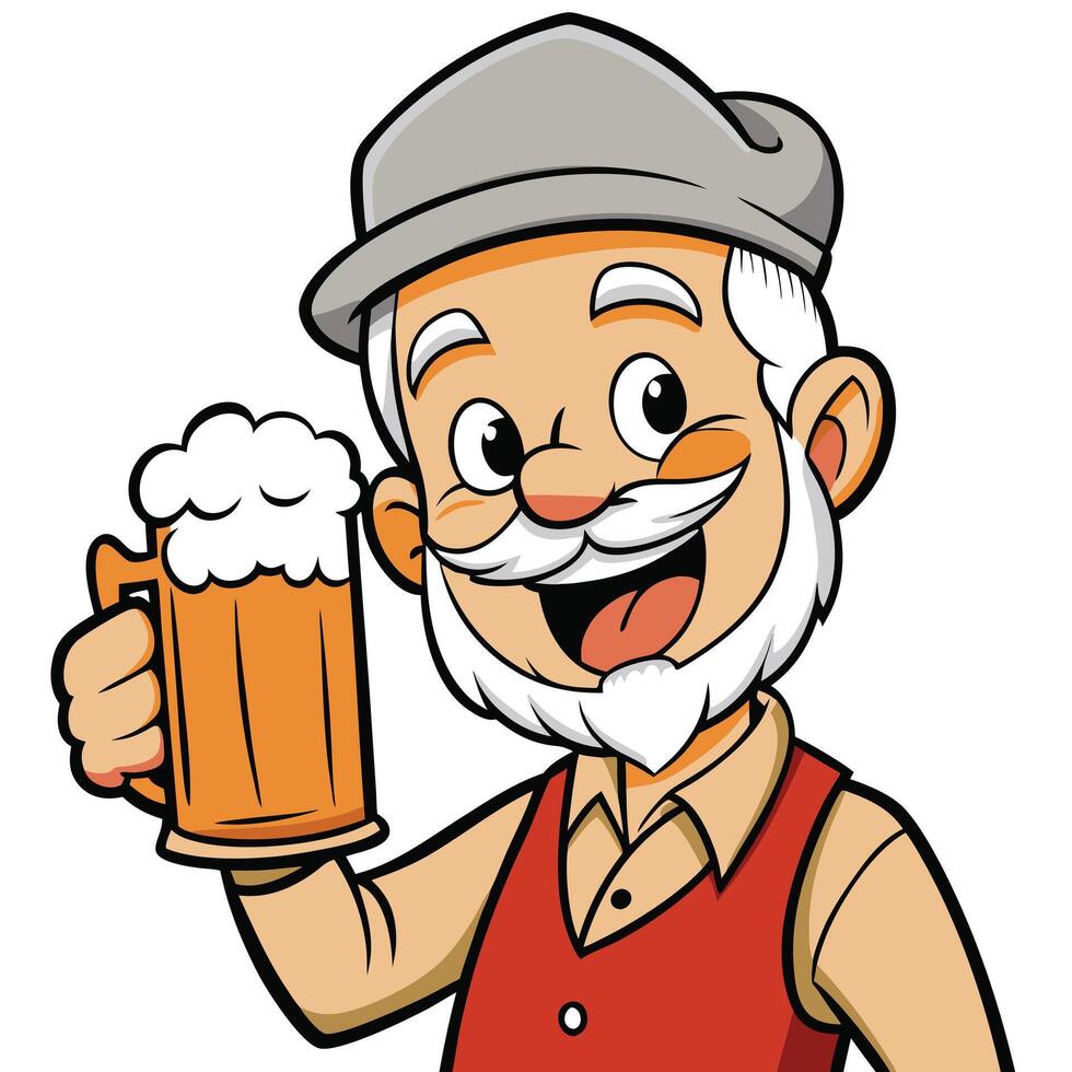 Old Grandfather with Hat and Glasses Holding a Pint vector