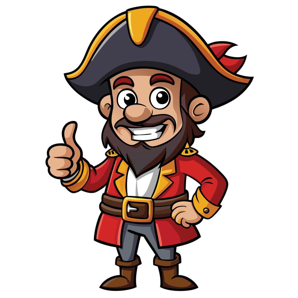 Funny Cartoon Pirate Character giving thumb up on White Background vector