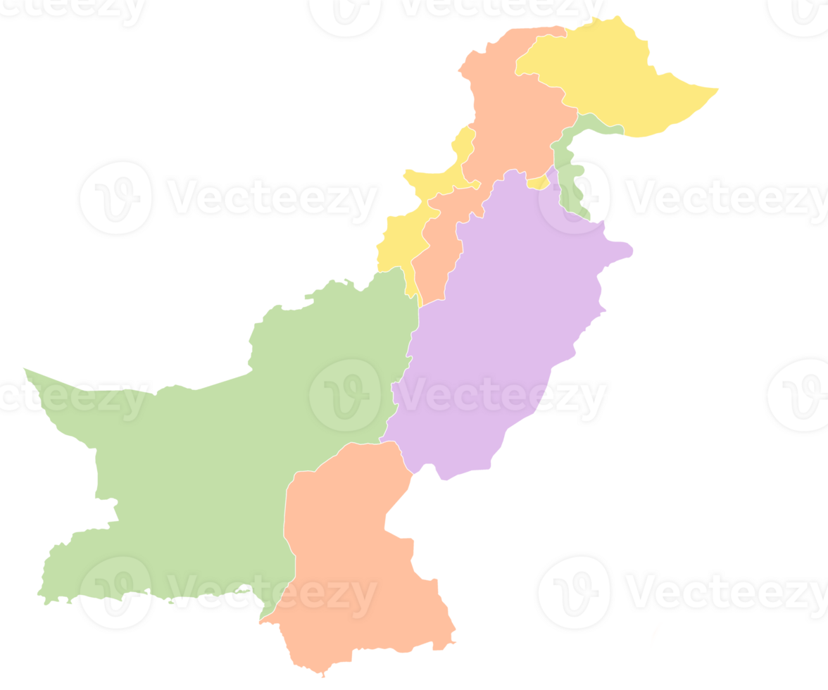 Pakistan administrative map with pok, pakistan map, states highlighted by different colours png
