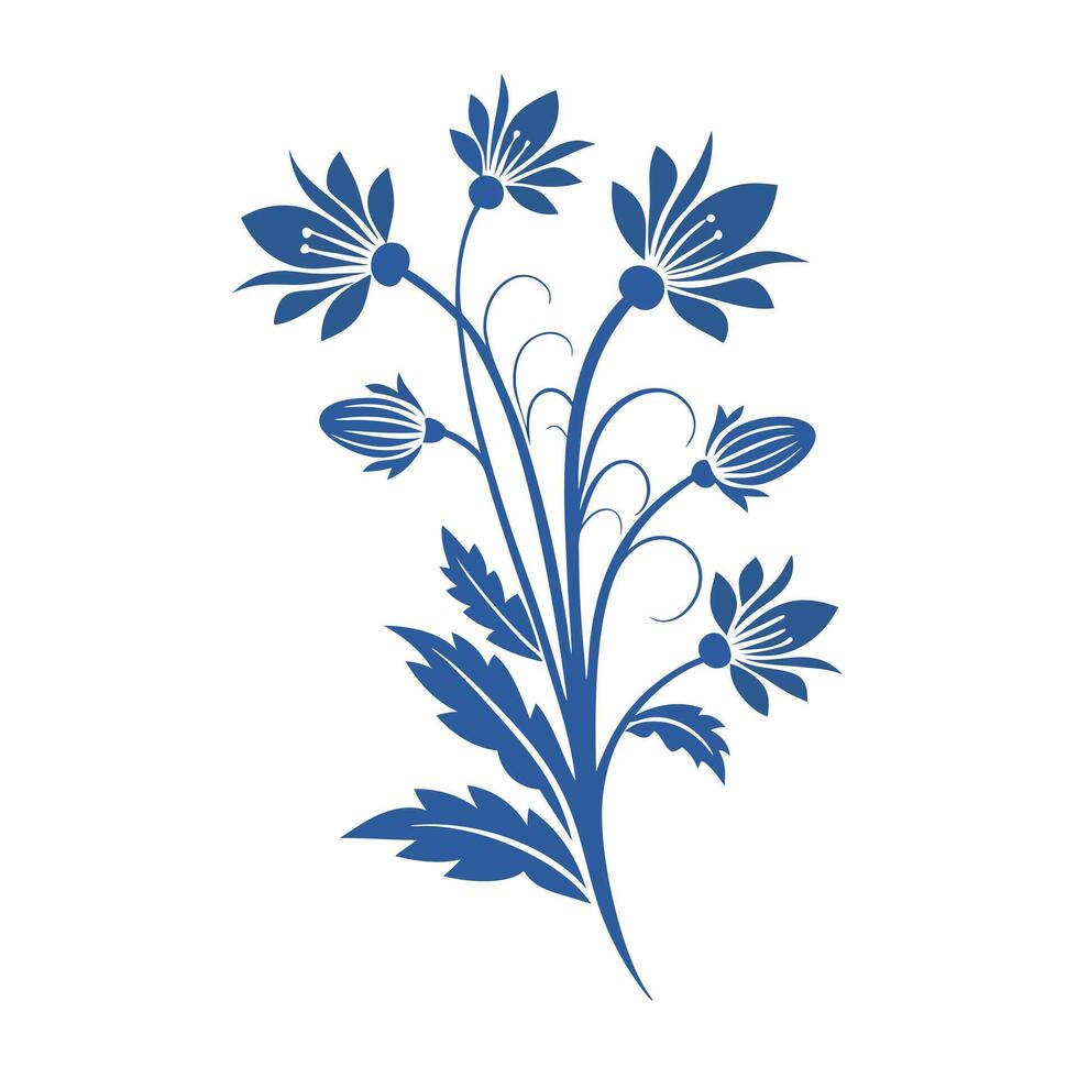 Floral Blue Silhouette Elegant Botanical Illustration Design vector