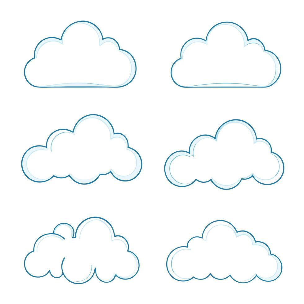 Minimalist Blue Cloud Outlines White Background Illustrations. vector