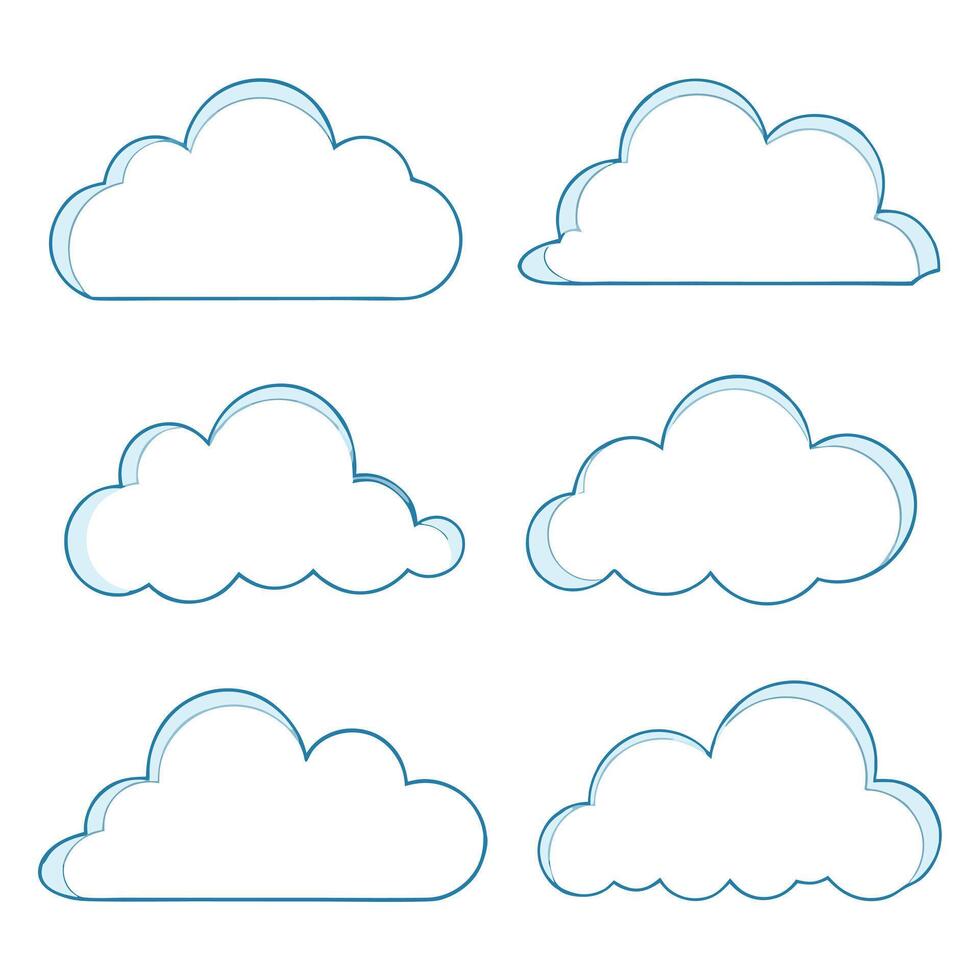 Elegant Cloud Illustration Designs Blue Outline on White. vector