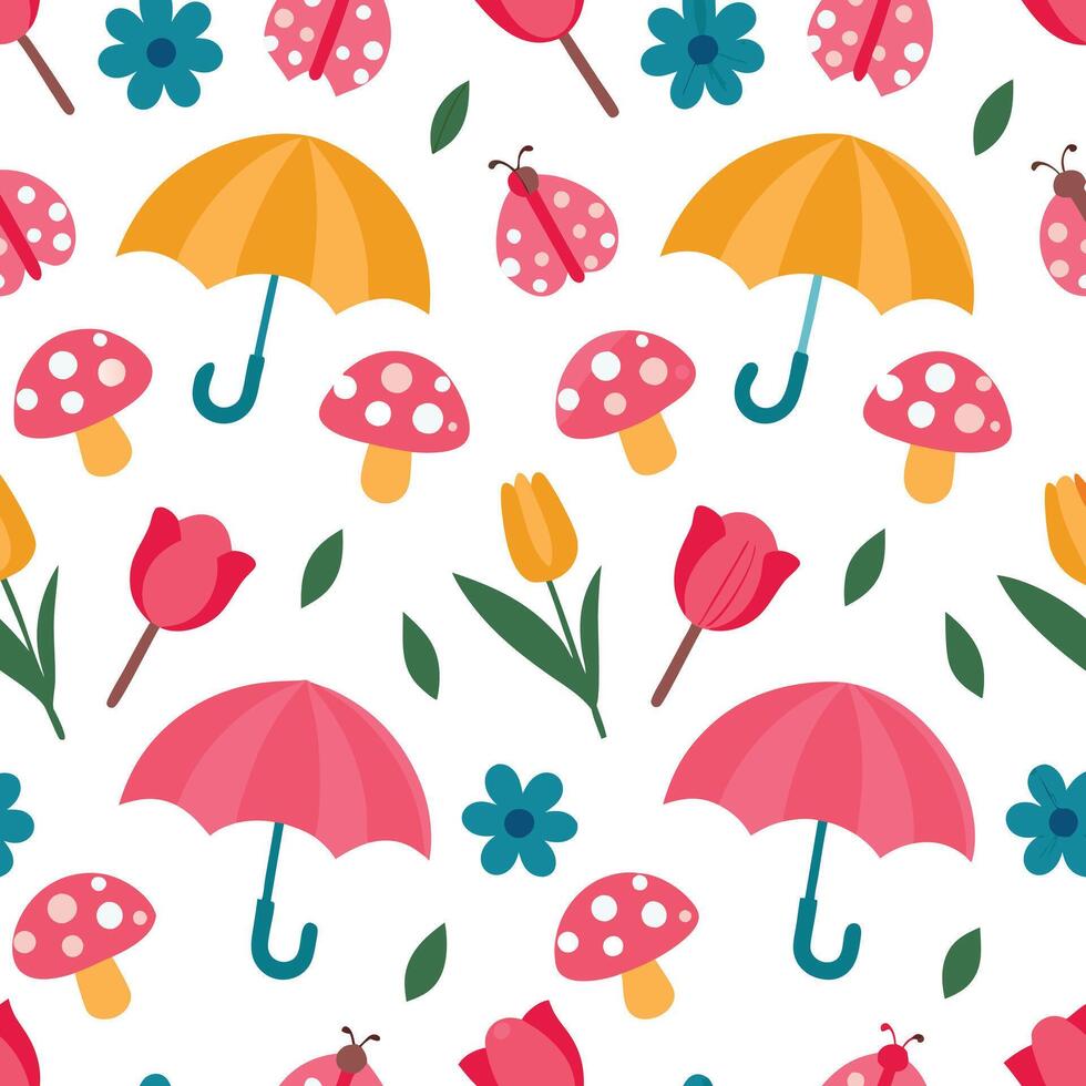 Cute Umbrella and Butterfly Design Colorful Spring Patterns. vector