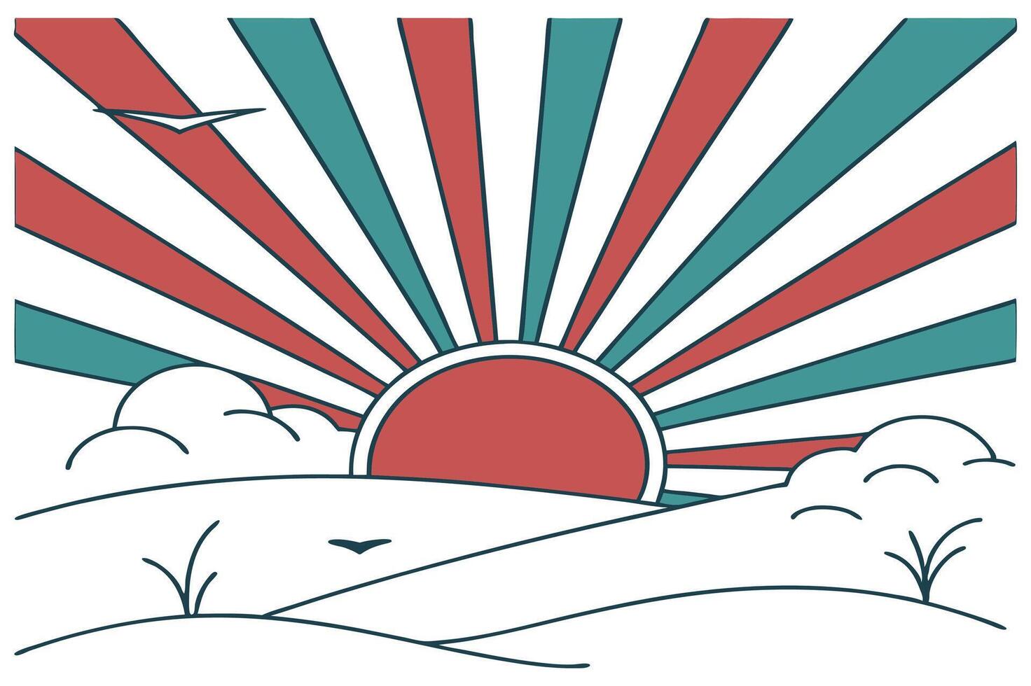 Art Deco-Inspired Sunrise Design with Symmetrical Geometric Style vector