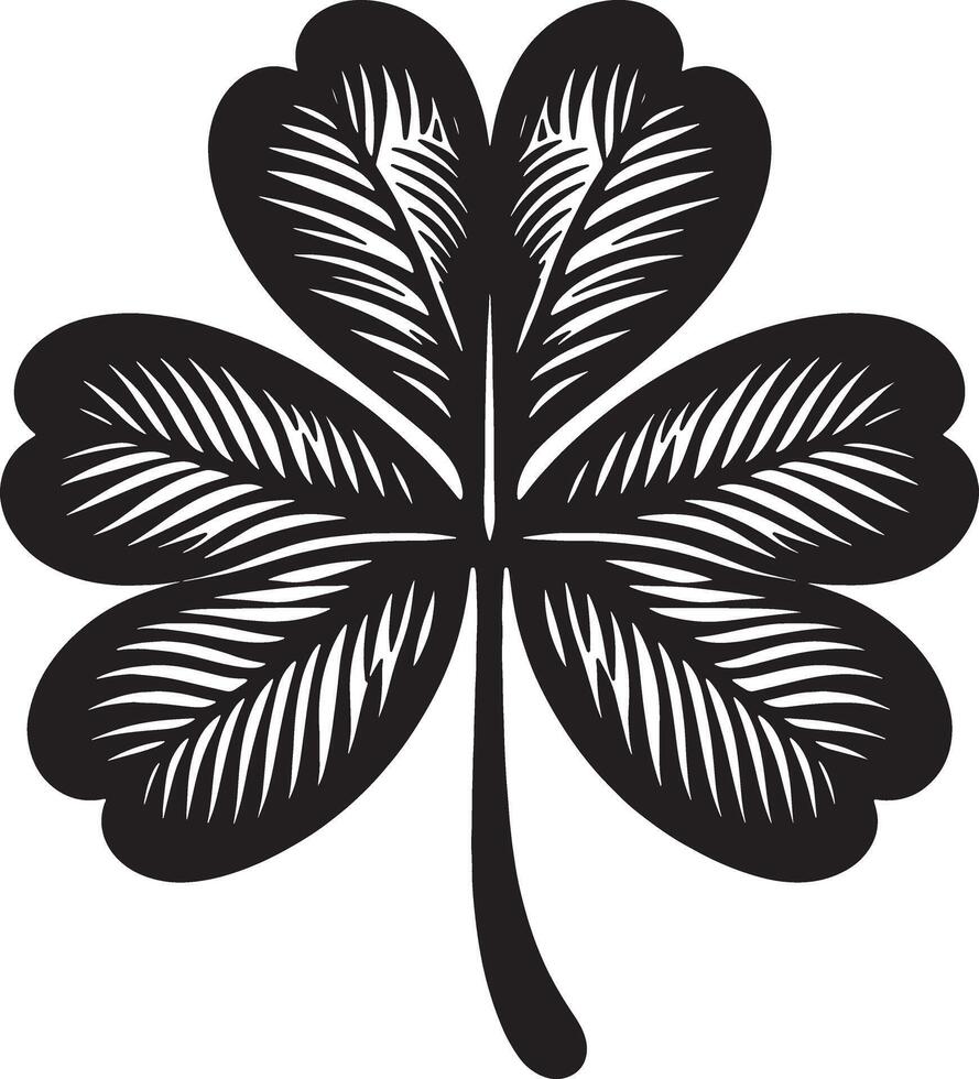 A black and white illustration of a four leaf clover vector