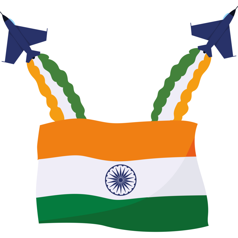 An indian flag with two jets flying in the air icon isolated png