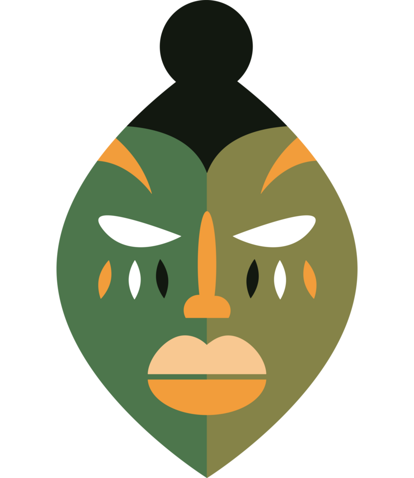A green and orange mask icon isolated png