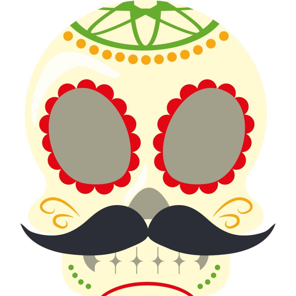 Day of the dead skull with mustache icon isolated png