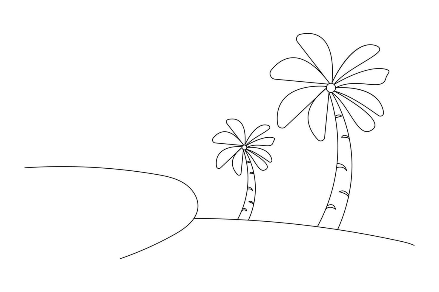 Palm tree one line drawing of isolated outline art vector
