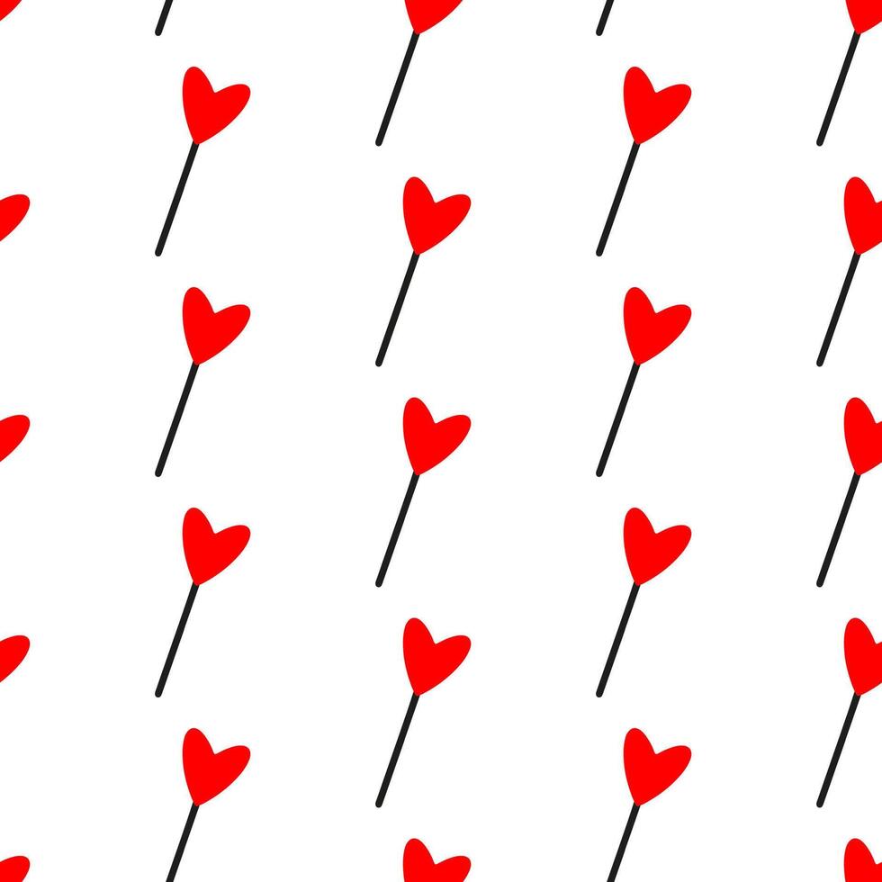 Hand drawn seamless pattern with Sweet lollipop in heart shape icon. Doodle red candy on the stick isolated on white background. Wrap for Valentines day, Xmas, New Year, Easter, Halloween, birthday vector