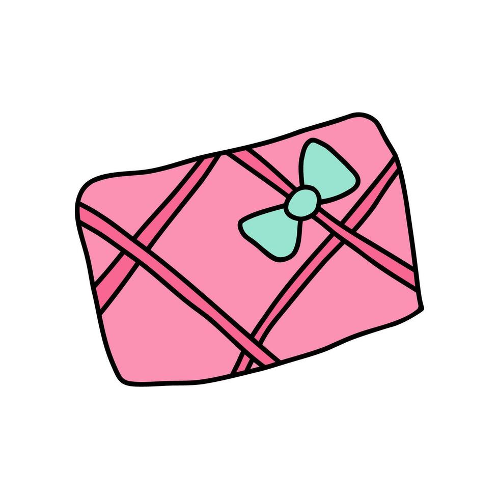 Gift box with love message in doodle style. Cute hand drawn gift box, perfect for expressing love and affection on Valentine's Day. Ideal gift box design for romantic surprises, heartfelt presents vector