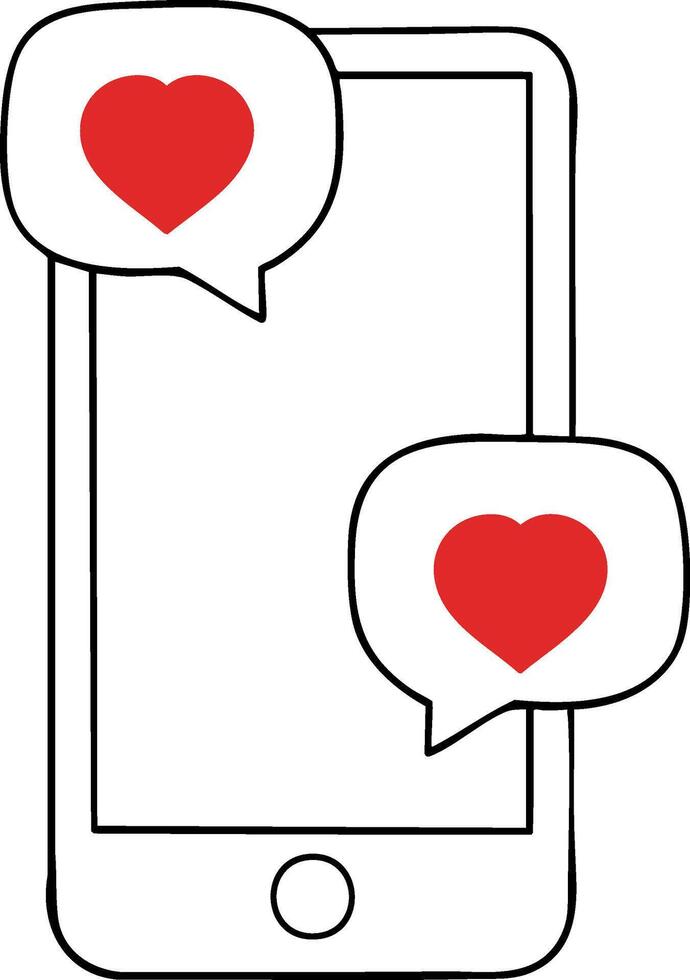 Mobile phone with heart icons representing love messages and connection vector