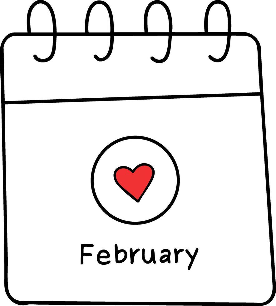 February calendar with heart symbol represents love and Valentine Day vector