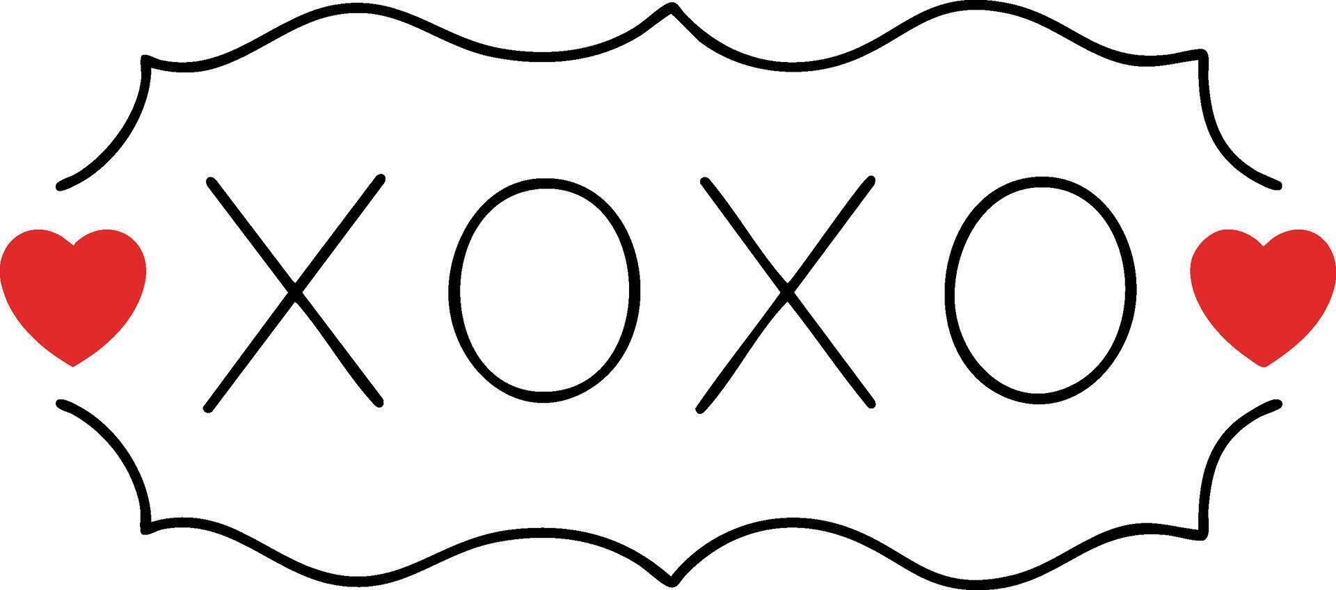 XOXO design with red hearts, perfect for Valentine Day celebrations vector