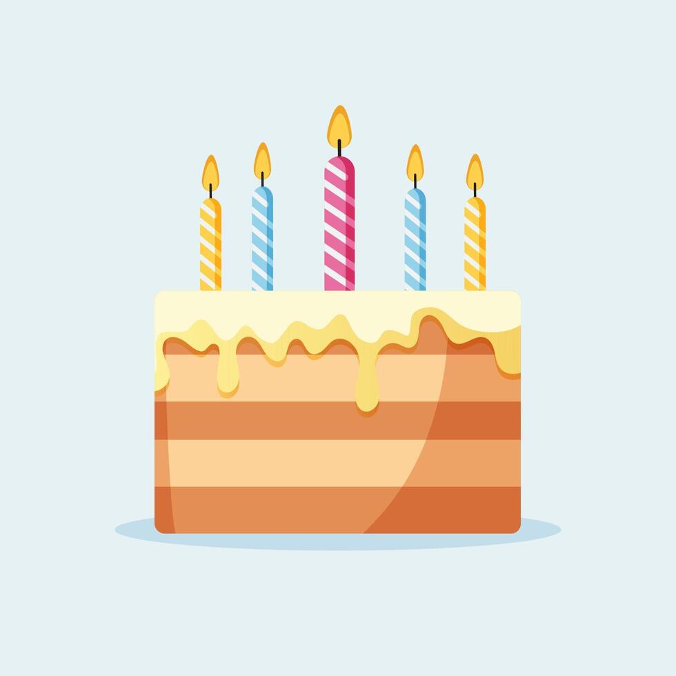Chocolate Birthday Cake with Lit Candles and Wavy Icing Design vector