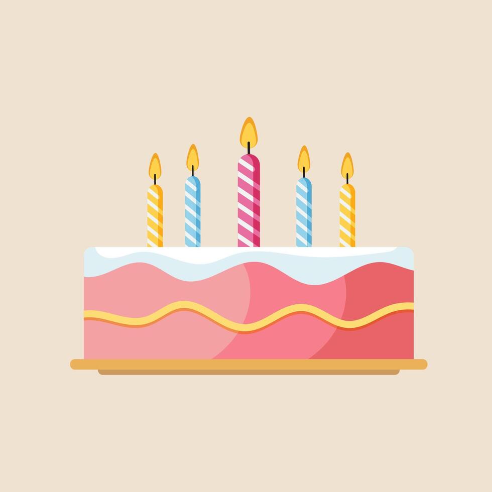 Pink Birthday Cakes with Lit Candles and Wavy Icing Design vector