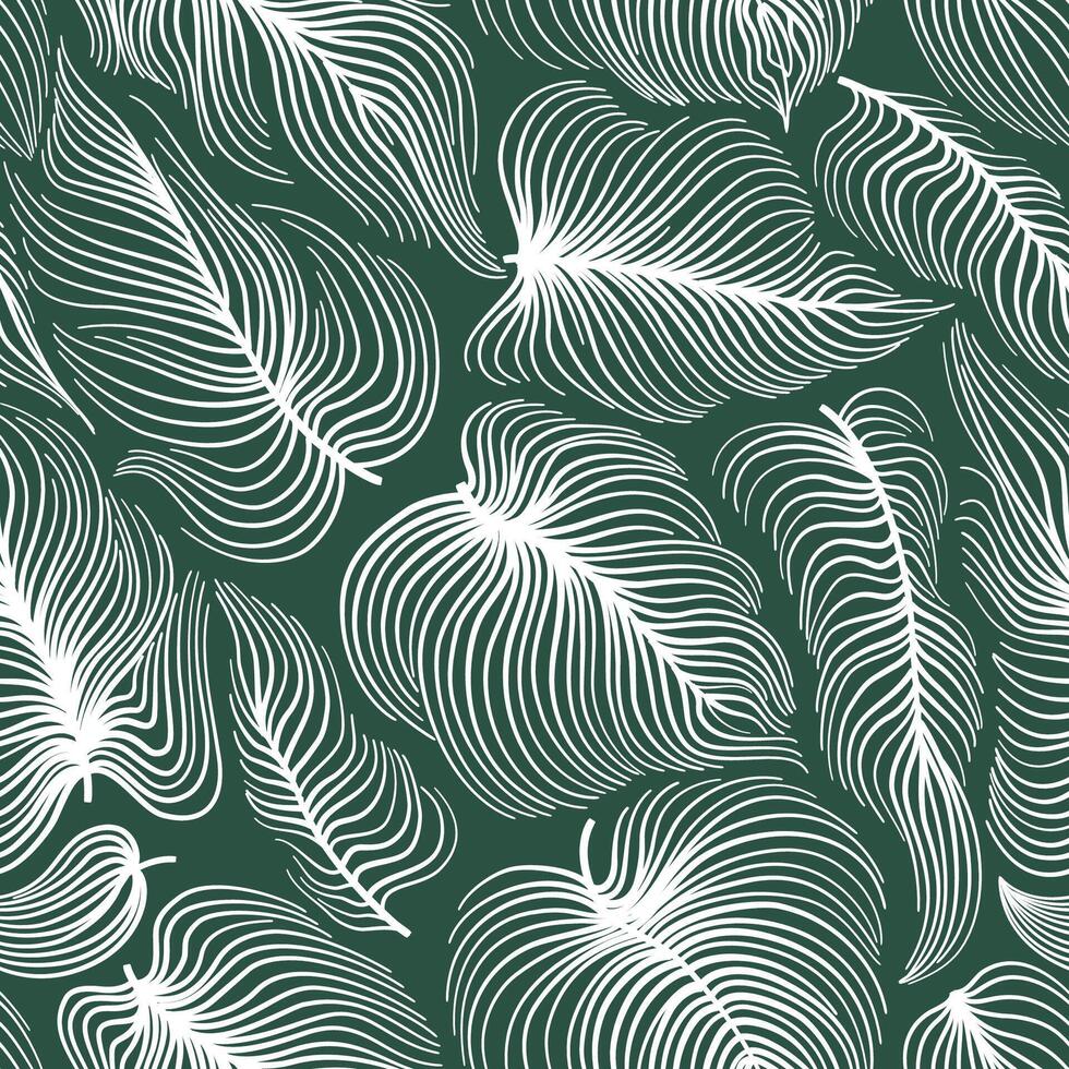 Leaves line drawn nature seamless pattern. White Winter line drawn flowing leaves texture. vector