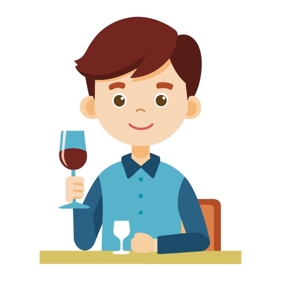 Boy Holding Wine Glass Against a White Backdrop vector