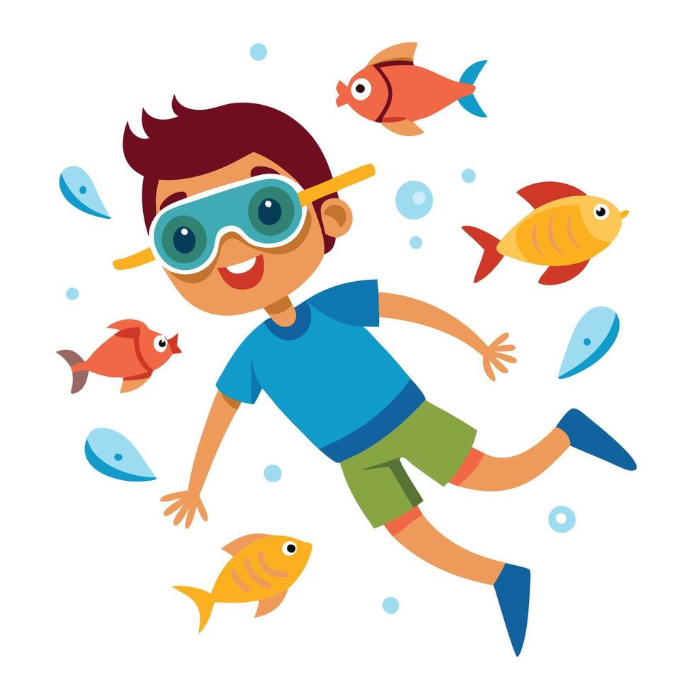 Child Swimming and Snorkeling in the Clear Ocean vector