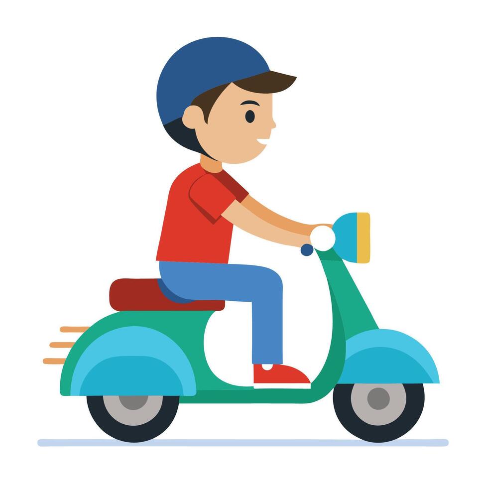 Smiling Boy Riding His Scooter vector