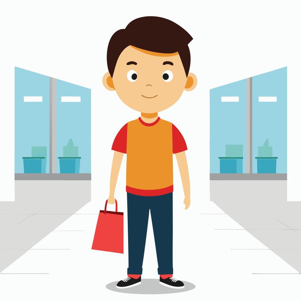 A Young Boy Explores the Mall vector