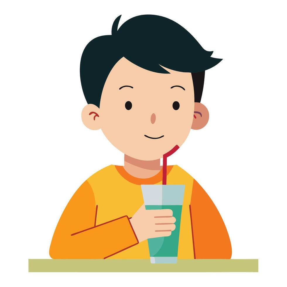 Young Boy Relishing a Refreshing Drink vector